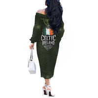 Celtic Ireland Off The Shoulder Long Sleeve Dress with Irish Flag Castle and Knotwork Design