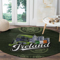 Celtic Ireland Round Carpet with Irish Flag Castle and Knotwork Design