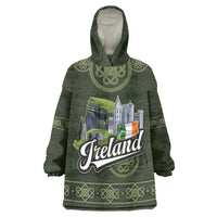 Celtic Ireland Wearable Blanket Hoodie with Irish Flag Castle and Knotwork Design