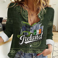 Celtic Ireland Women Casual Shirt with Irish Flag Castle and Knotwork Design