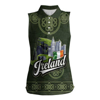 Celtic Ireland Women Sleeveless Polo Shirt with Irish Flag Castle and Knotwork Design