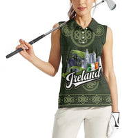 Celtic Ireland Women Sleeveless Polo Shirt with Irish Flag Castle and Knotwork Design