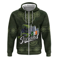 Celtic Ireland Zip Hoodie with Irish Flag Castle and Knotwork Design