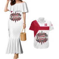 Denmark Couples Matching Mermaid Dress and Hawaiian Shirt with Cityscape Print and Royal Coat of Arms Design