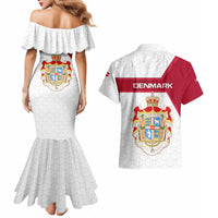 Denmark Couples Matching Mermaid Dress and Hawaiian Shirt with Cityscape Print and Royal Coat of Arms Design