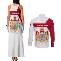Denmark Couples Matching Tank Maxi Dress and Long Sleeve Button Shirt with Cityscape Print and Royal Coat of Arms Design