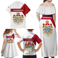 Denmark Family Matching Off Shoulder Maxi Dress and Hawaiian Shirt with Cityscape Print and Royal Coat of Arms Design