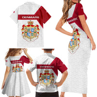 Denmark Family Matching Short Sleeve Bodycon Dress and Hawaiian Shirt with Cityscape Print and Royal Coat of Arms Design