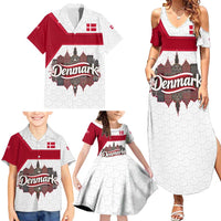 Denmark Family Matching Summer Maxi Dress and Hawaiian Shirt with Cityscape Print and Royal Coat of Arms Design