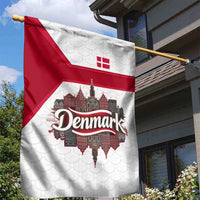 Denmark Garden Flag with Cityscape Print and Royal Coat of Arms Design