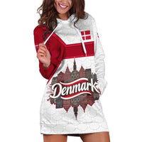 Denmark Hoodie Dress with Cityscape Print and Royal Coat of Arms Design