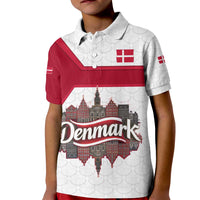 Denmark Kid Polo Shirt with Cityscape Print and Royal Coat of Arms Design