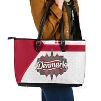 Denmark Leather Tote Bag with Cityscape Print and Royal Coat of Arms Design