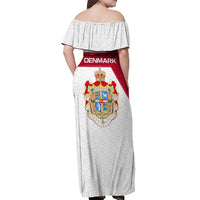 Denmark Off Shoulder Maxi Dress with Cityscape Print and Royal Coat of Arms Design