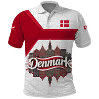 Denmark Polo Shirt with Cityscape Print and Royal Coat of Arms Design