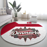 Denmark Round Carpet with Cityscape Print and Royal Coat of Arms Design