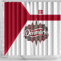Denmark Shower Curtain with Cityscape Print and Royal Coat of Arms Design