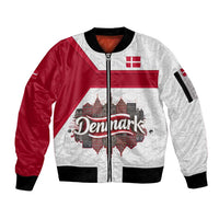 Denmark Sleeve Zip Bomber Jacket with Cityscape Print and Royal Coat of Arms Design