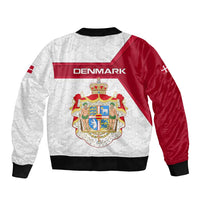 Denmark Sleeve Zip Bomber Jacket with Cityscape Print and Royal Coat of Arms Design