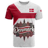 Denmark T Shirt with Cityscape Print and Royal Coat of Arms Design