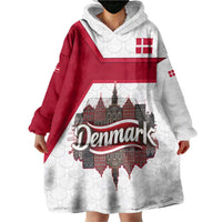 Denmark Wearable Blanket Hoodie with Cityscape Print and Royal Coat of Arms Design
