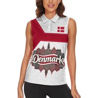 Denmark Women Sleeveless Polo Shirt with Cityscape Print and Royal Coat of Arms Design