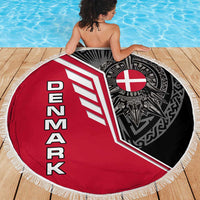 Denmark Flag Beach Blanket with Viking Rune Pattern and Nordic Crest Design - Wonder Print Shop