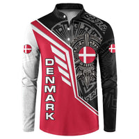 Denmark Flag Button Sweatshirt with Viking Rune Pattern and Nordic Crest Design - Wonder Print Shop