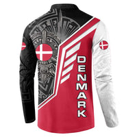 Denmark Flag Button Sweatshirt with Viking Rune Pattern and Nordic Crest Design - Wonder Print Shop