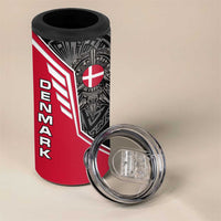 Denmark Flag 4 in 1 Can Cooler Tumbler with Viking Rune Pattern and Nordic Crest Design - Wonder Print Shop