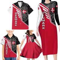 Denmark Flag Family Matching Long Sleeve Bodycon Dress and Hawaiian Shirt with Viking Rune Pattern and Nordic Crest Design - Wonder Print Shop