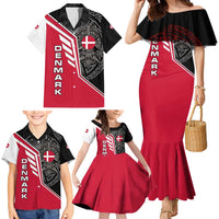 Denmark Flag Family Matching Mermaid Dress and Hawaiian Shirt with Viking Rune Pattern and Nordic Crest Design - Wonder Print Shop