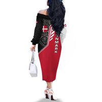 Denmark Flag Family Matching Off The Shoulder Long Sleeve Dress and Hawaiian Shirt with Viking Rune Pattern and Nordic Crest Design - Wonder Print Shop