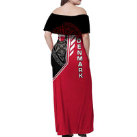 Denmark Flag Family Matching Off Shoulder Maxi Dress and Hawaiian Shirt with Viking Rune Pattern and Nordic Crest Design - Wonder Print Shop