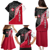Denmark Flag Family Matching Puletasi and Hawaiian Shirt with Viking Rune Pattern and Nordic Crest Design - Wonder Print Shop