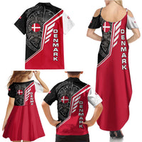 Denmark Flag Family Matching Summer Maxi Dress and Hawaiian Shirt with Viking Rune Pattern and Nordic Crest Design - Wonder Print Shop