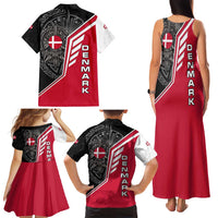 Denmark Flag Family Matching Tank Maxi Dress and Hawaiian Shirt with Viking Rune Pattern and Nordic Crest Design - Wonder Print Shop