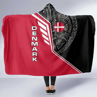 Denmark Flag Hooded Blanket with Viking Rune Pattern and Nordic Crest Design - Wonder Print Shop