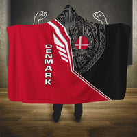 Denmark Flag Hooded Blanket with Viking Rune Pattern and Nordic Crest Design - Wonder Print Shop