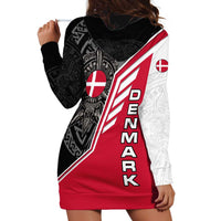 Denmark Flag Hoodie Dress with Viking Rune Pattern and Nordic Crest Design - Wonder Print Shop