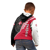 Denmark Flag Kid Hoodie with Viking Rune Pattern and Nordic Crest Design - Wonder Print Shop