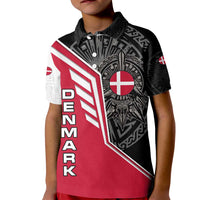 Denmark Flag Kid Polo Shirt with Viking Rune Pattern and Nordic Crest Design - Wonder Print Shop