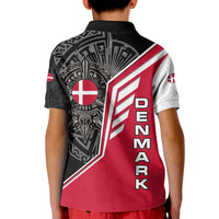 Denmark Flag Kid Polo Shirt with Viking Rune Pattern and Nordic Crest Design - Wonder Print Shop