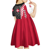 Denmark Flag Kid Short Sleeve Dress with Viking Rune Pattern and Nordic Crest Design - Wonder Print Shop
