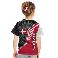 Denmark Flag Kid T Shirt with Viking Rune Pattern and Nordic Crest Design - Wonder Print Shop