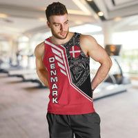 Denmark Flag Men Tank Top with Viking Rune Pattern and Nordic Crest Design - Wonder Print Shop