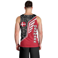 Denmark Flag Men Tank Top with Viking Rune Pattern and Nordic Crest Design - Wonder Print Shop