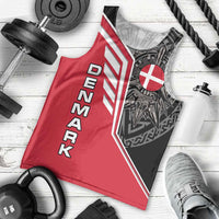 Denmark Flag Men Tank Top with Viking Rune Pattern and Nordic Crest Design - Wonder Print Shop