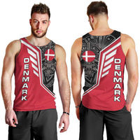 Denmark Flag Men Tank Top with Viking Rune Pattern and Nordic Crest Design - Wonder Print Shop