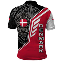 Denmark Flag Polo Shirt with Viking Rune Pattern and Nordic Crest Design - Wonder Print Shop